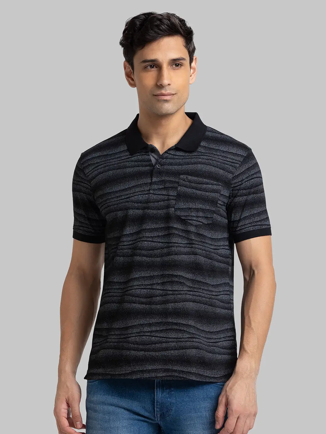 Men Black Regular Fit Cotton Round Neck Collar Polo T-Shirt
