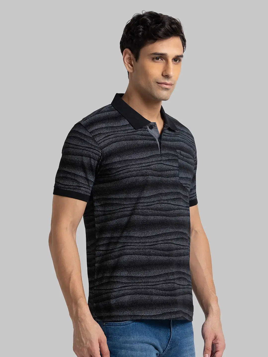 Men Black Regular Fit Cotton Round Neck Collar Polo T-Shirt - Image 2