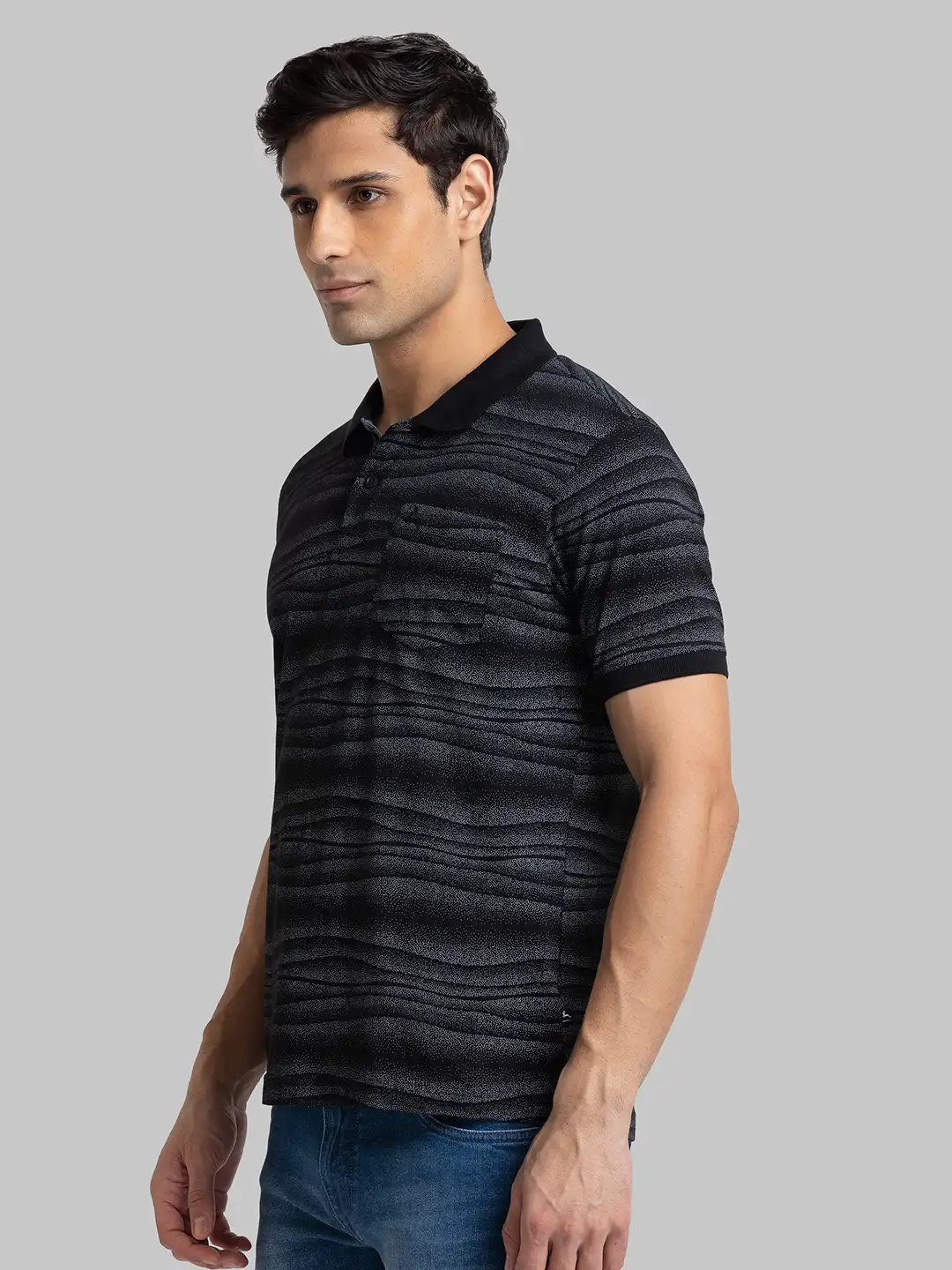 Men Black Regular Fit Cotton Round Neck Collar Polo T-Shirt - Image 3