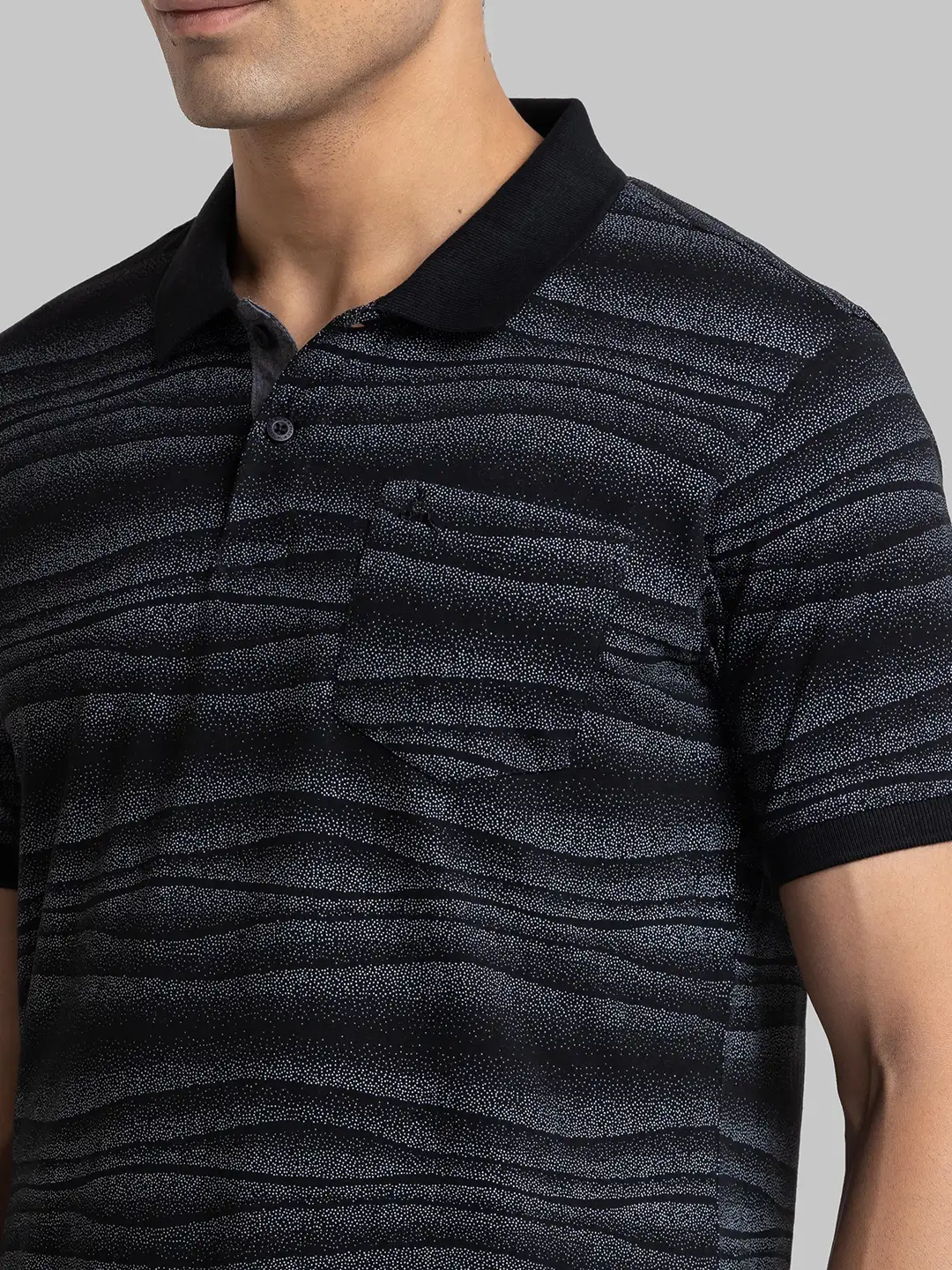 Men Black Regular Fit Cotton Round Neck Collar Polo T-Shirt - Image 6