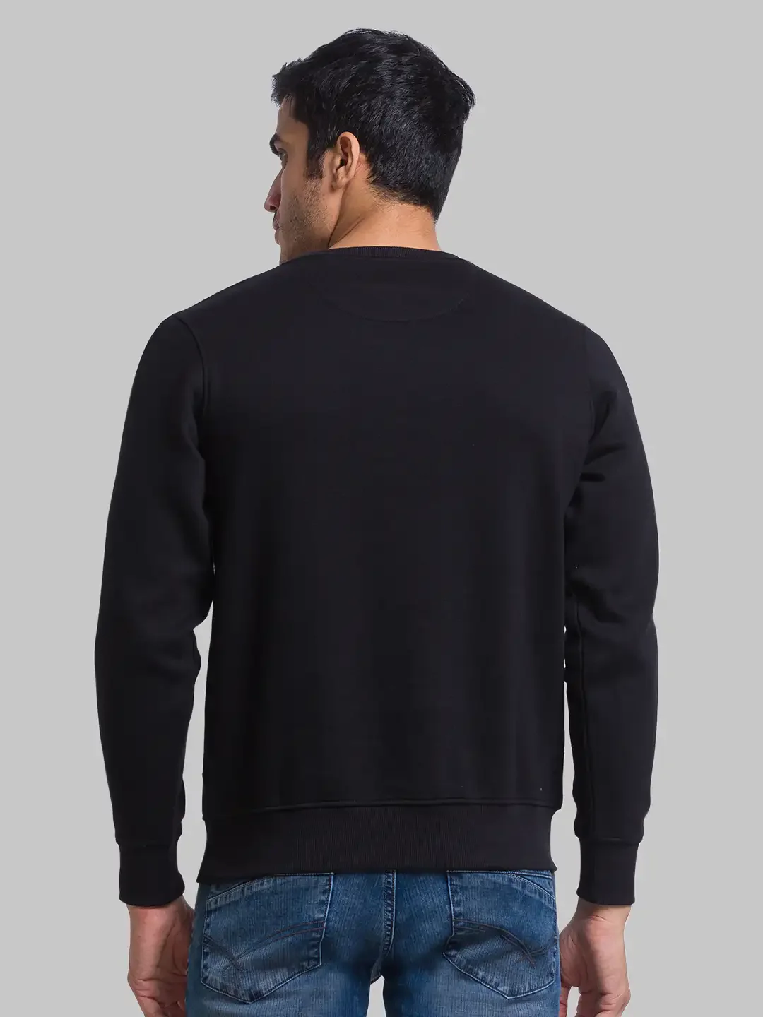Men Black Regular Fit Cut & Sew Cotton Polyester Blend Round Collar Sweatshirts - Image 4