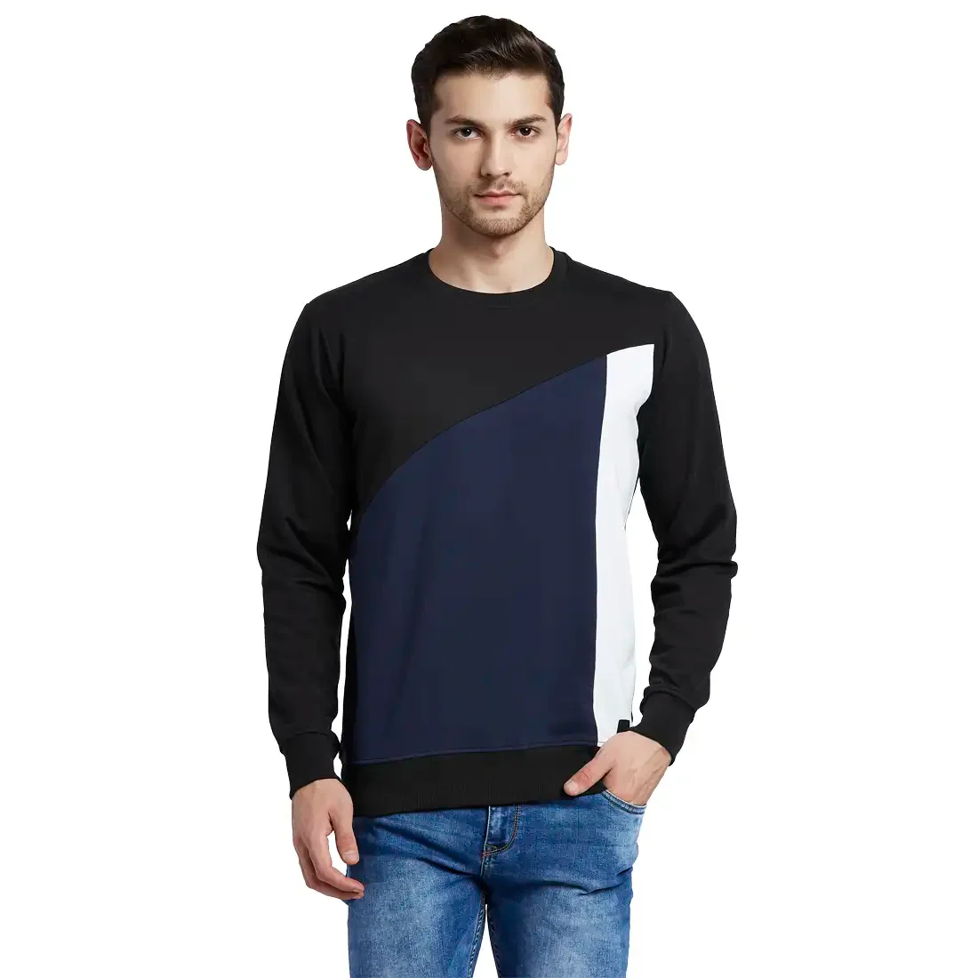 Men Black Regular Fit Cut & Sew Cotton Polyester Blend Sweatshirts
