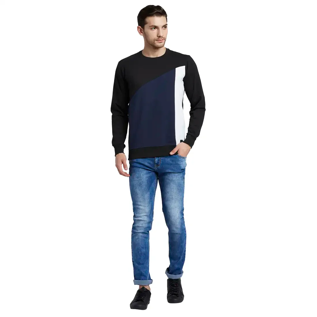 Men Black Regular Fit Cut & Sew Cotton Polyester Blend Sweatshirts - Image 5