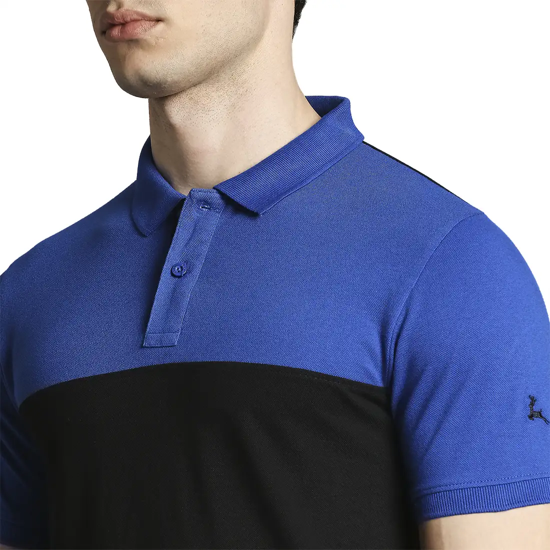 Men Black Regular Fit Cut & Sew Cotton Round Neck Collar Polo T-Shirt - Image 6