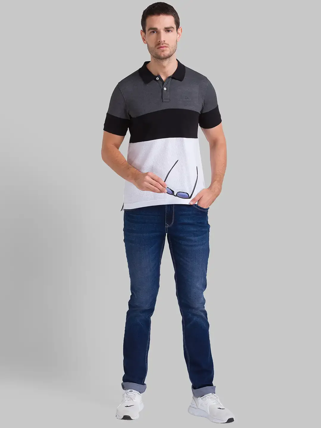 Men Black Regular Fit Cut & Sew Cotton Round Neck Collar Polo T-Shirt - Image 5