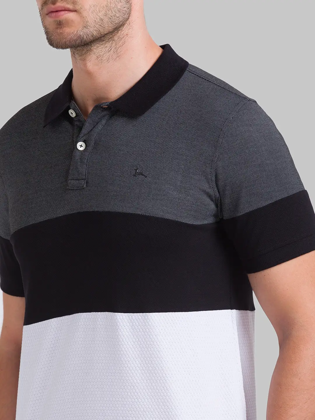 Men Black Regular Fit Cut & Sew Cotton Round Neck Collar Polo T-Shirt - Image 6