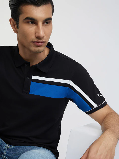 Men Black Regular Fit Cut & Sew Polyester Blend Round Neck Collar Polo T-Shirt - Image 6
