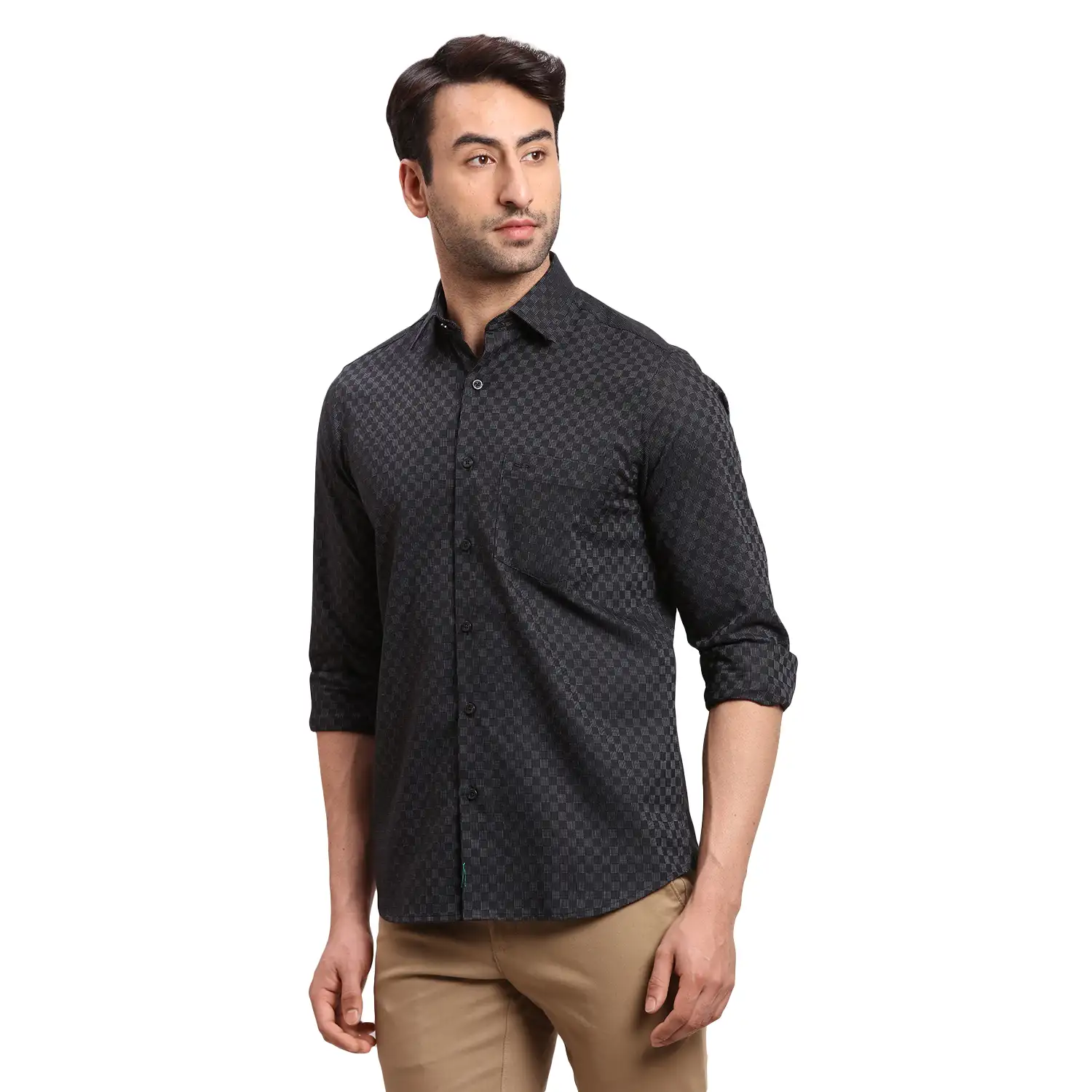 Men Black Regular Fit Dobby Cotton Full Sleeves Shirts - Image 3