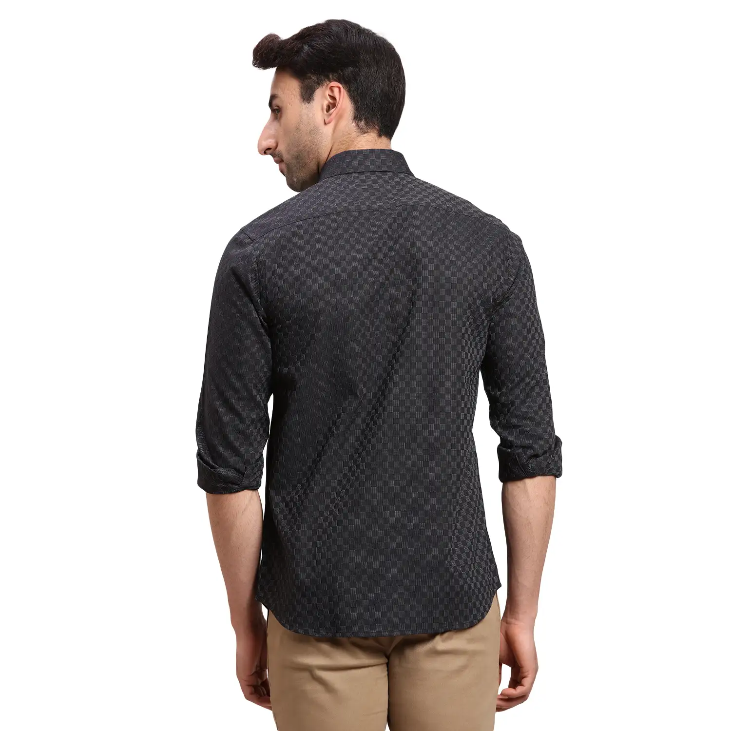 Men Black Regular Fit Dobby Cotton Full Sleeves Shirts - Image 4