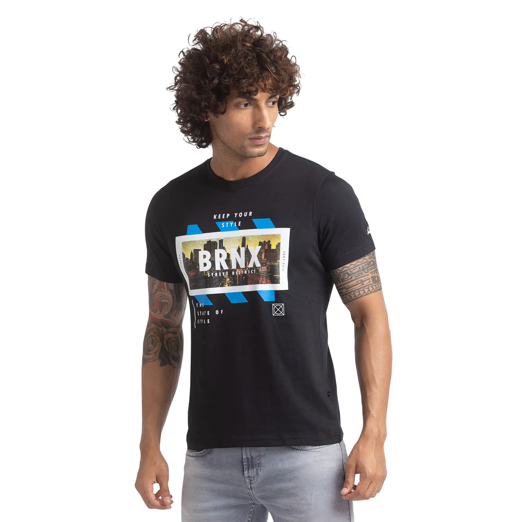 Men Black Regular Fit Graphic Cotton T-Shirt - Image 3