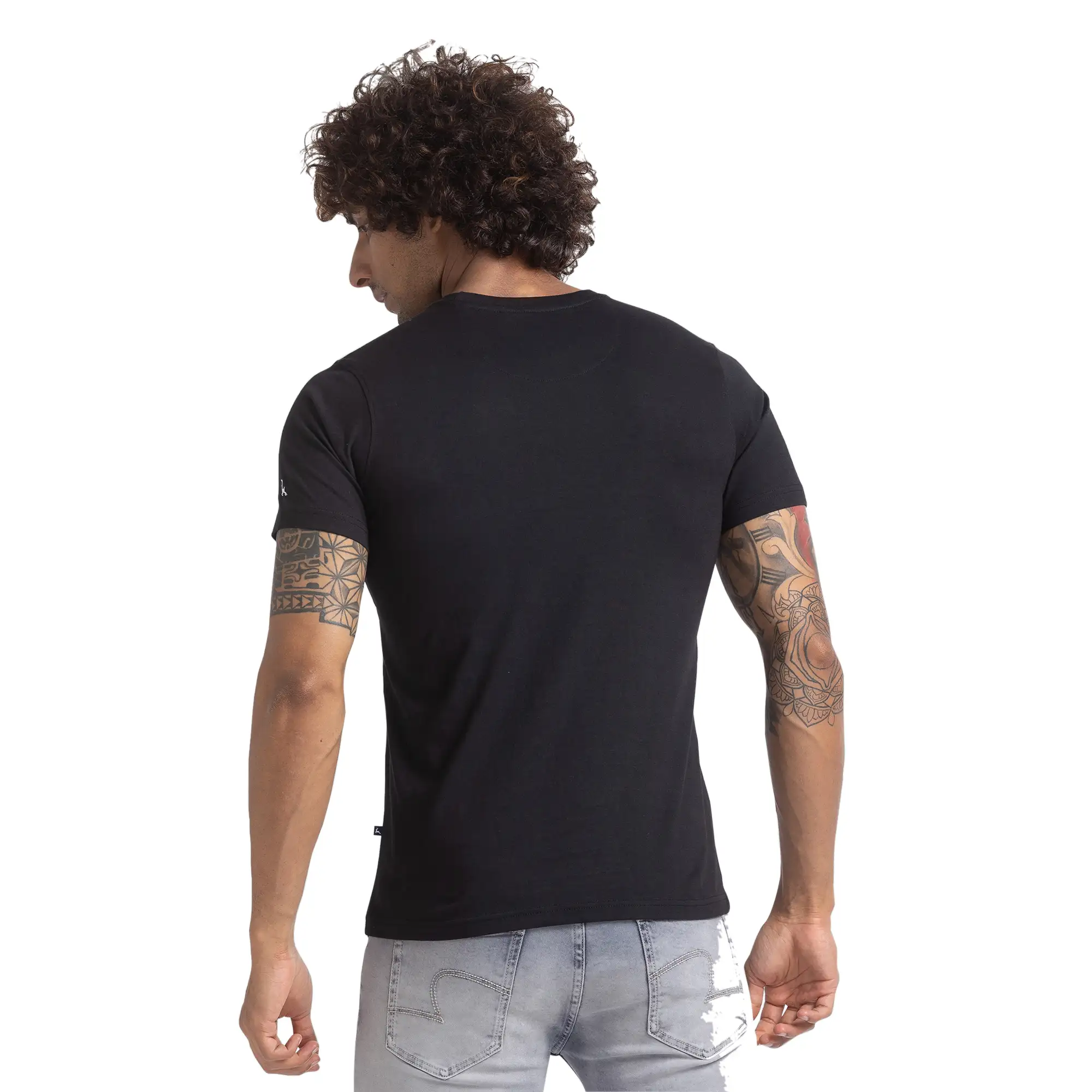 Men Black Regular Fit Graphic Cotton T-Shirt - Image 4