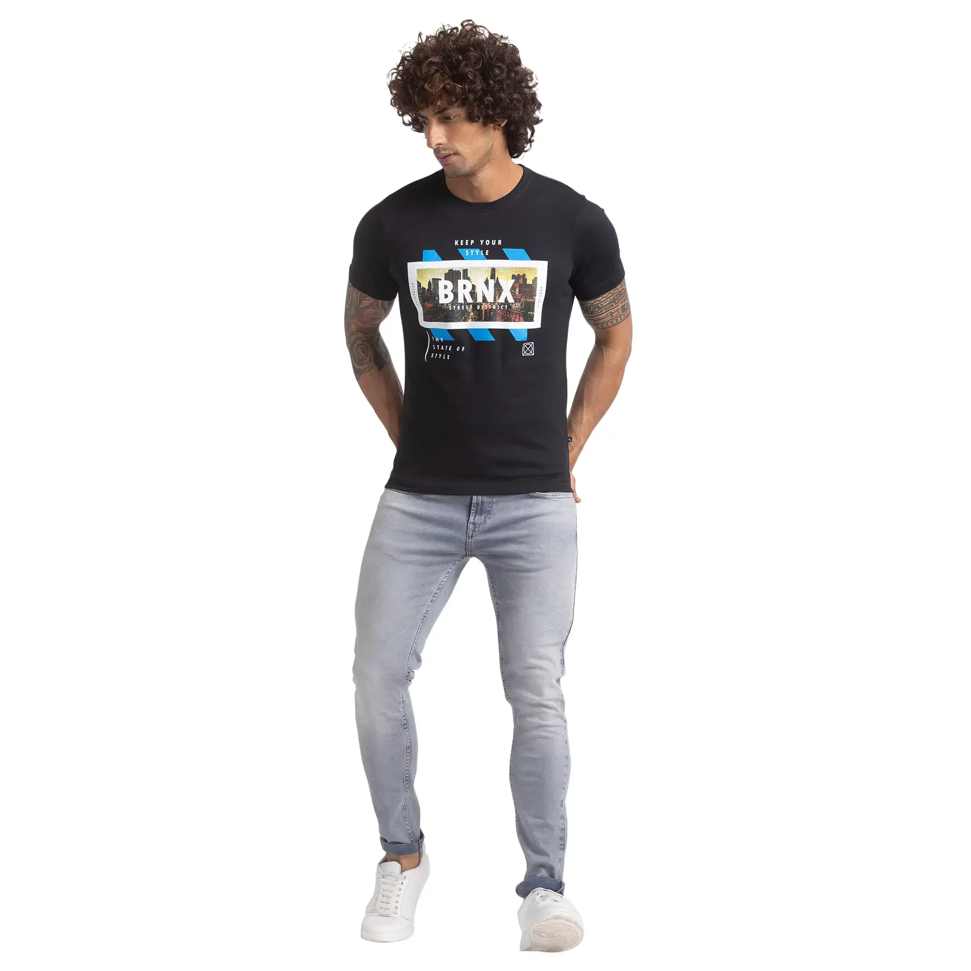 Men Black Regular Fit Graphic Cotton T-Shirt - Image 5