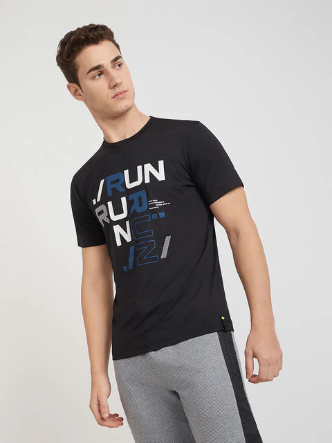 Men Black Regular Fit Graphic Polyester T-Shirt - Image 3