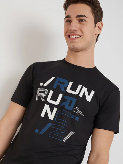 Men Black Regular Fit Graphic Polyester T-Shirt - Image 6