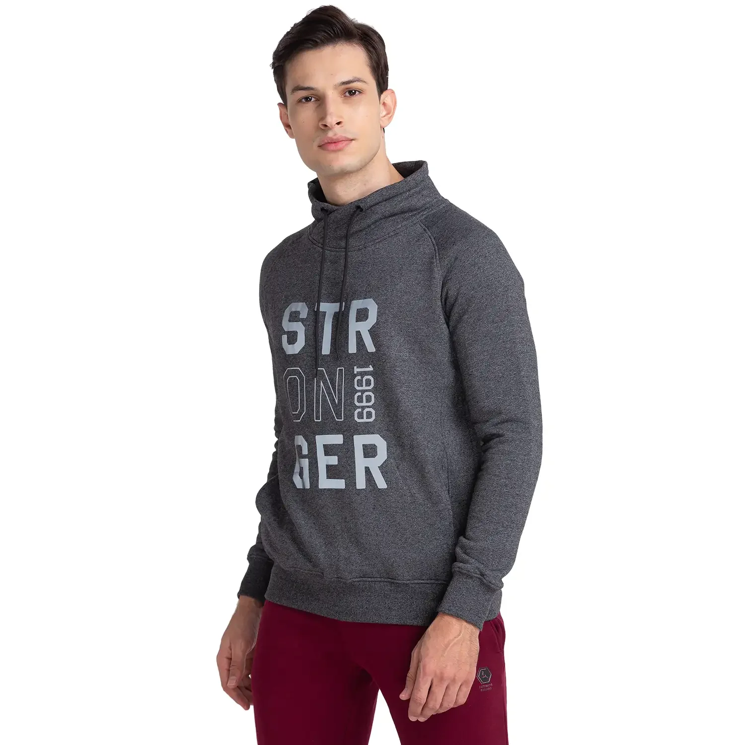 Men Black Regular Fit Print Cotton Polyester Blend Cowl Neck Collar Sweatshirts - Image 3