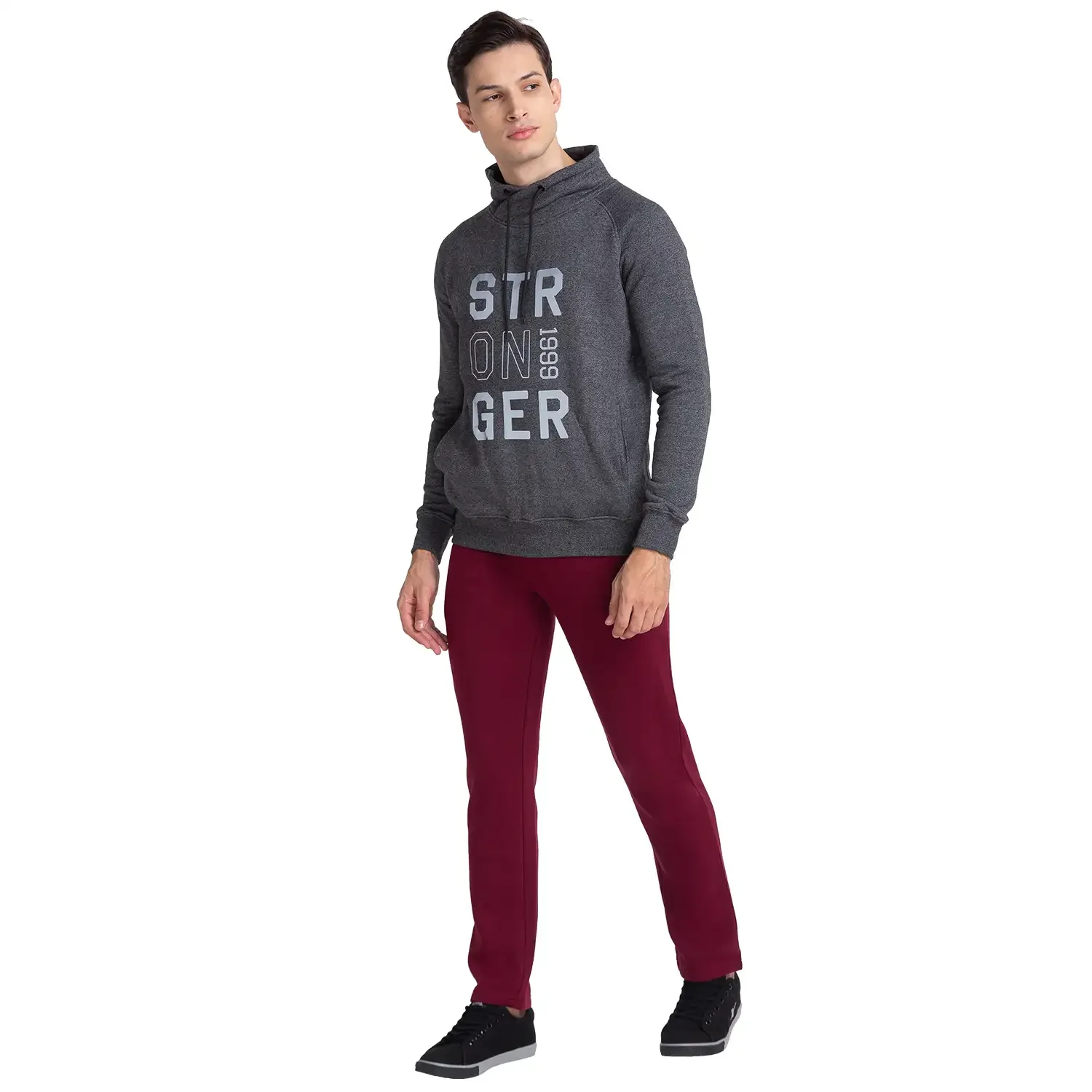 Men Black Regular Fit Print Cotton Polyester Blend Cowl Neck Collar Sweatshirts - Image 5
