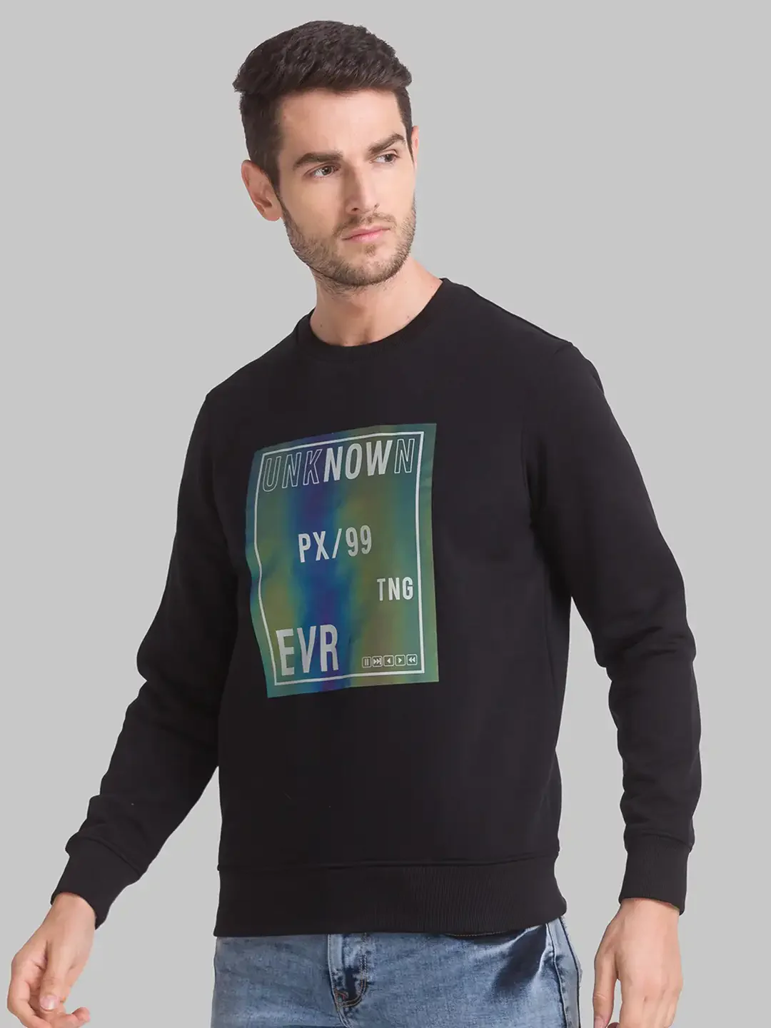 Men Black Regular Fit Print Cotton Polyester Blend Sweatshirts - Image 3