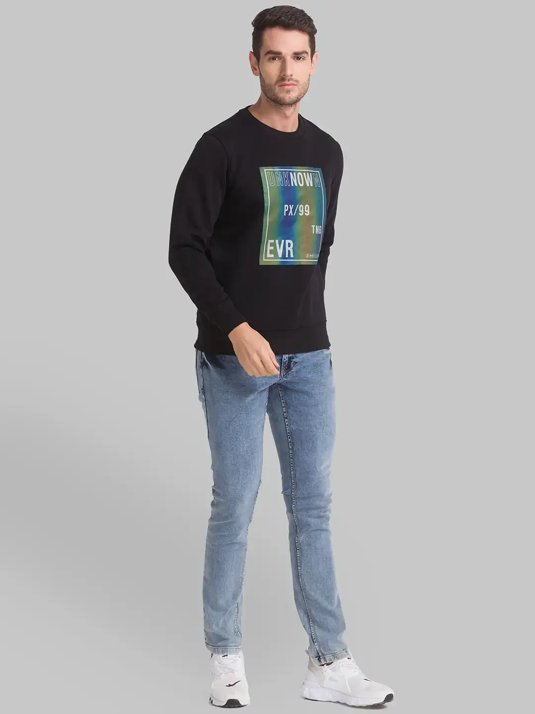 Men Black Regular Fit Print Cotton Polyester Blend Sweatshirts - Image 5
