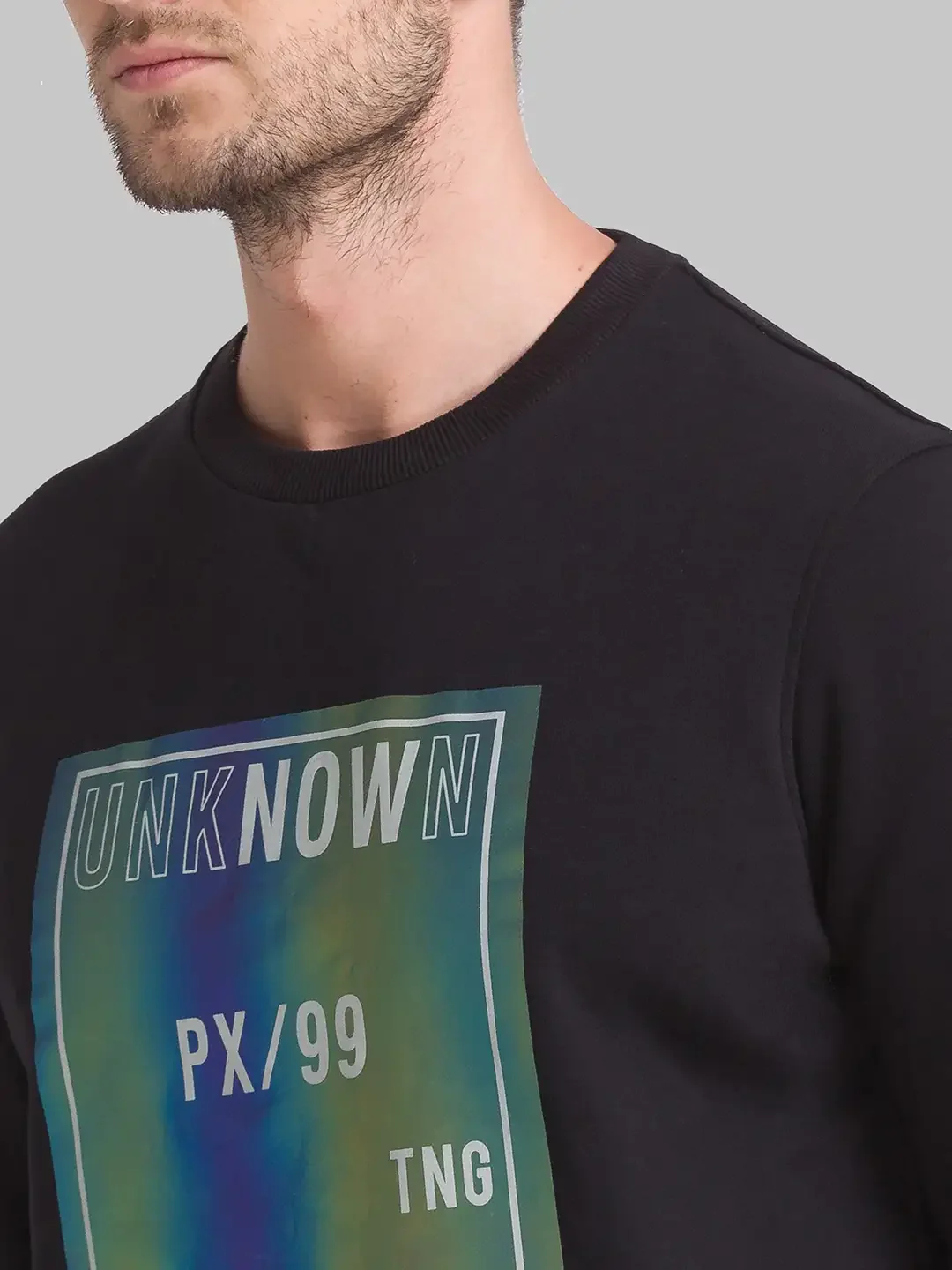 Men Black Regular Fit Print Cotton Polyester Blend Sweatshirts - Image 6