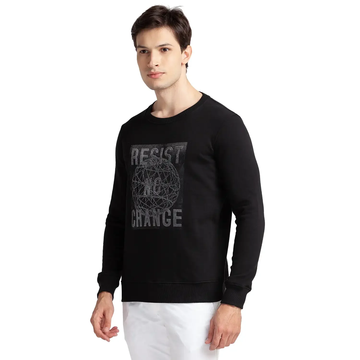 Men Black Regular Fit Print Cotton Polyester Blend Sweatshirts - Image 3