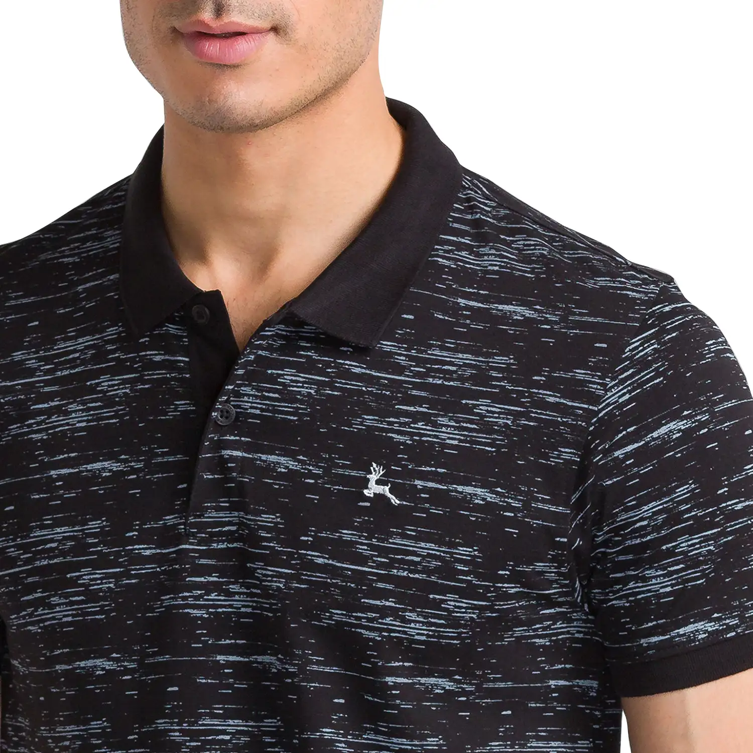 Men Black Regular Fit Print Cotton Round Neck Collar Polo T-Shirt - Image 6
