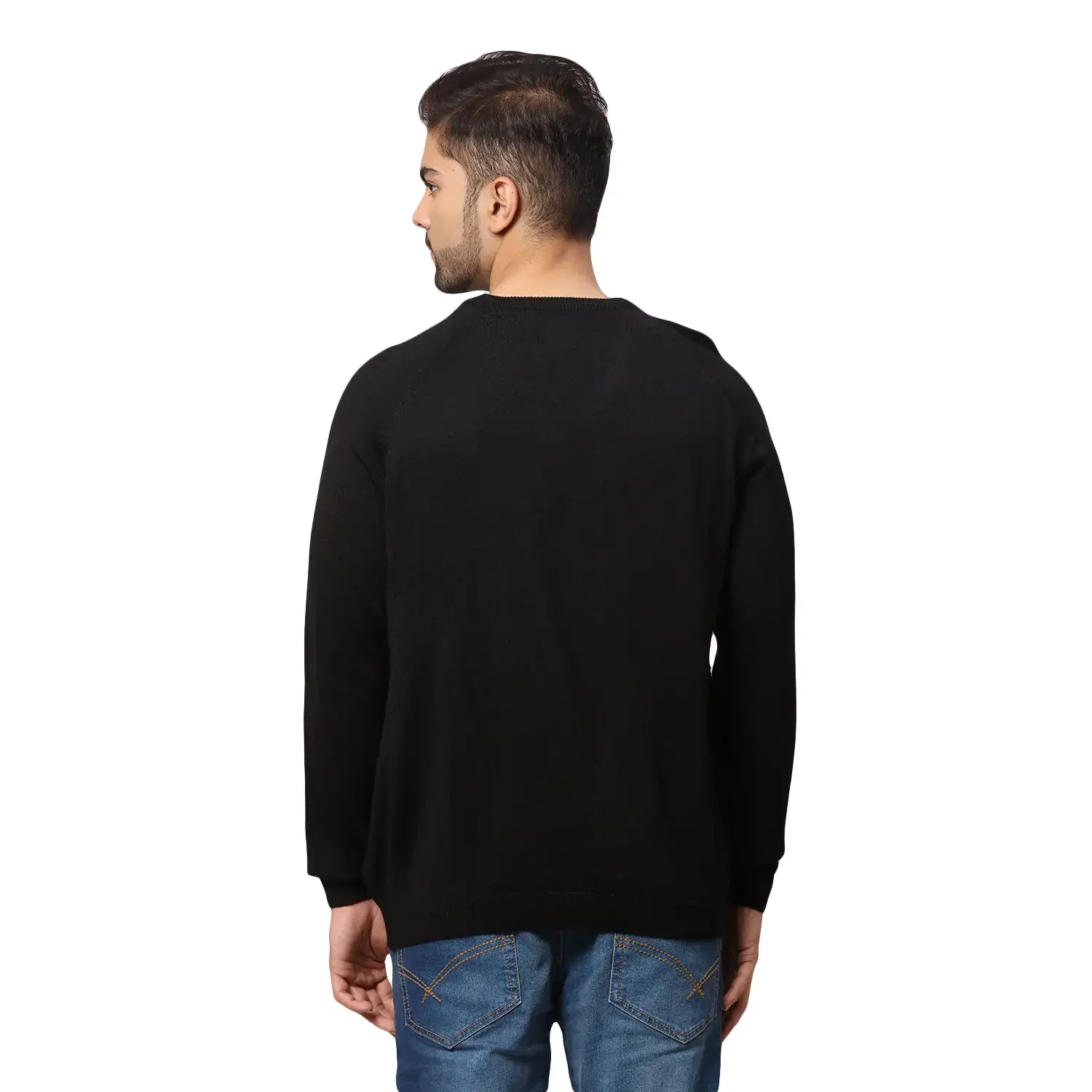 Men Black Regular Fit Solid Acrylic Blend Full Sleeve V Neck Collar Sweaters - Image 4