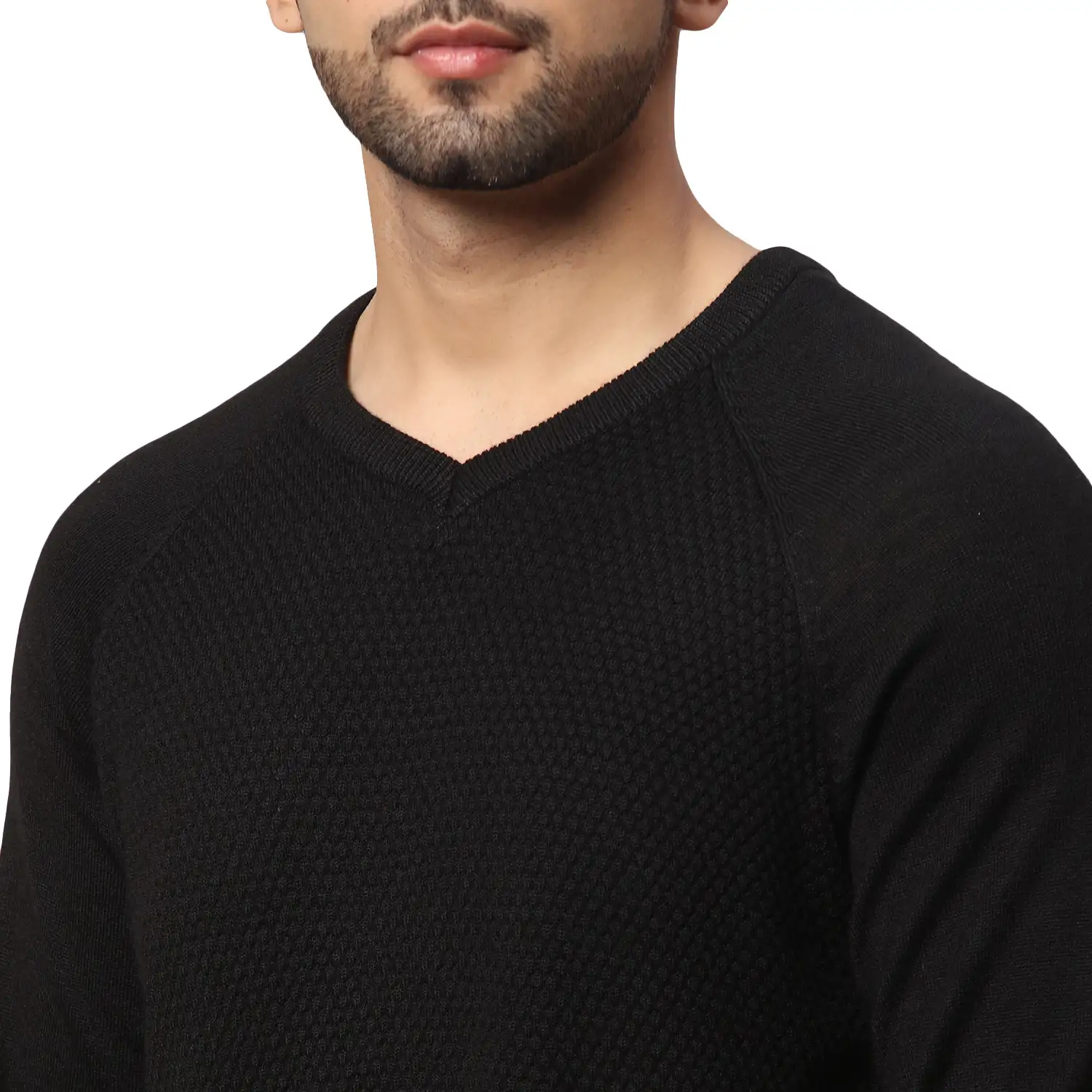 Men Black Regular Fit Solid Acrylic Blend Full Sleeve V Neck Collar Sweaters - Image 6