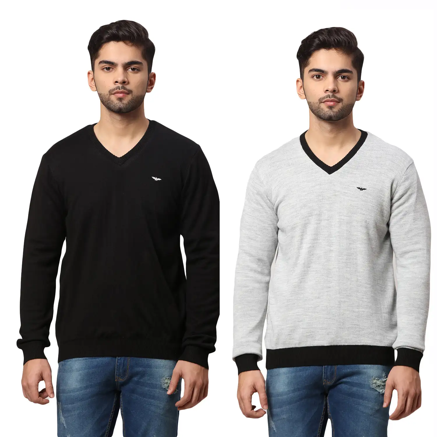 Men Black Regular Fit Solid Acrylic Blend Full Sleeve V Neck Collar Sweaters