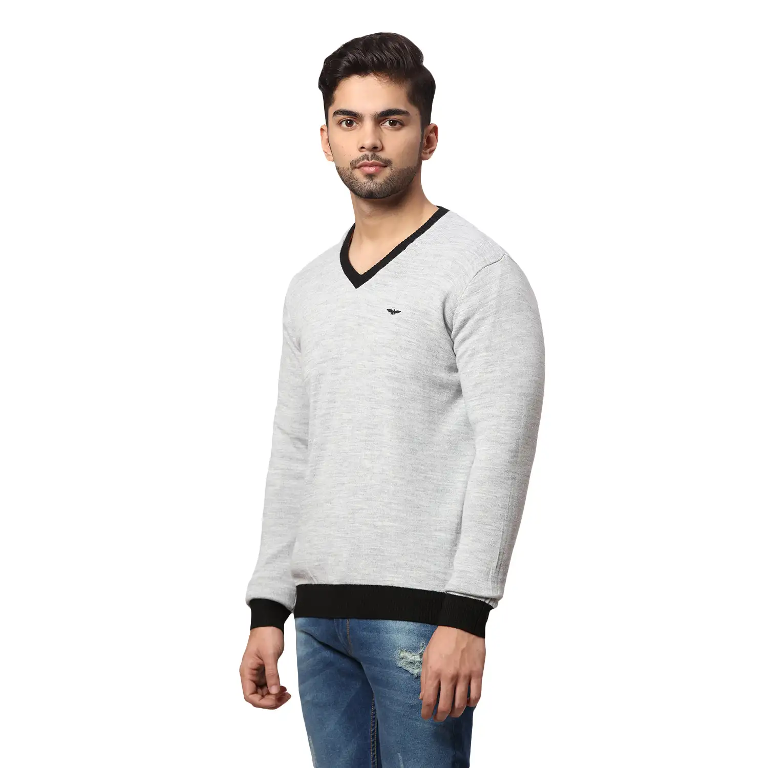 Men Black Regular Fit Solid Acrylic Blend Full Sleeve V Neck Collar Sweaters - Image 2