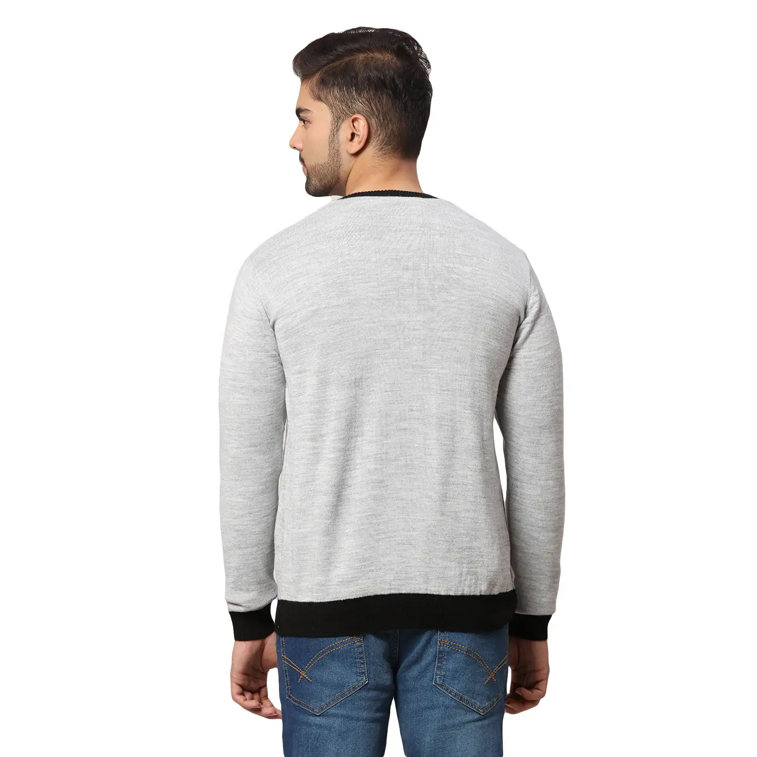 Men Black Regular Fit Solid Acrylic Blend Full Sleeve V Neck Collar Sweaters - Image 3