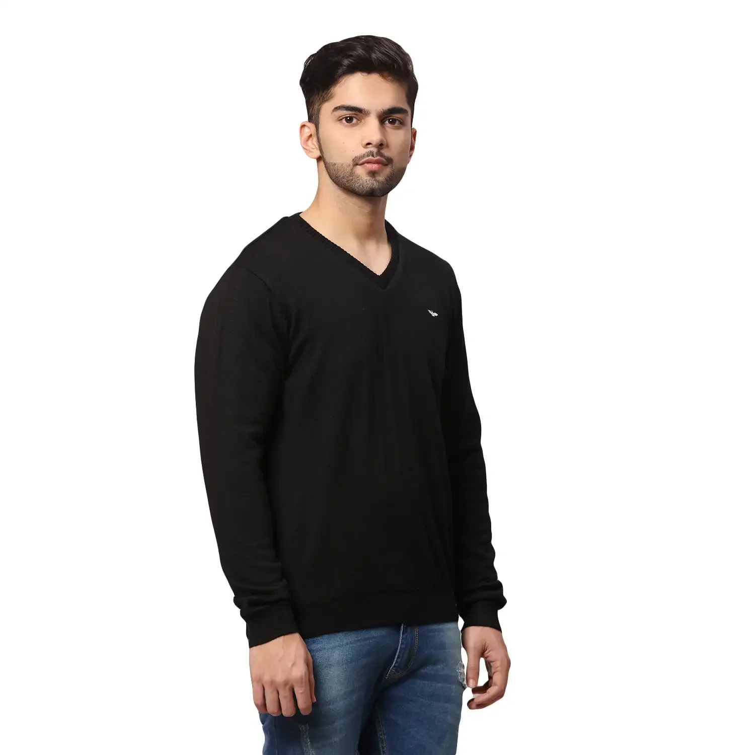 Men Black Regular Fit Solid Acrylic Blend Full Sleeve V Neck Collar Sweaters - Image 6