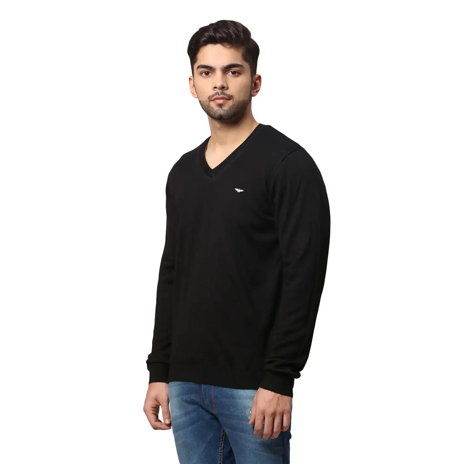 Men Black Regular Fit Solid Acrylic Blend Full Sleeve V Neck Collar Sweaters - Image 7