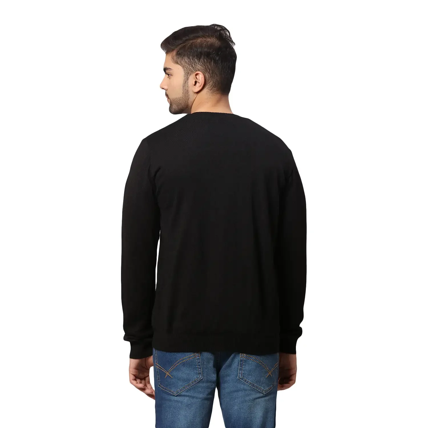 Men Black Regular Fit Solid Acrylic Blend Full Sleeve V Neck Collar Sweaters - Image 8