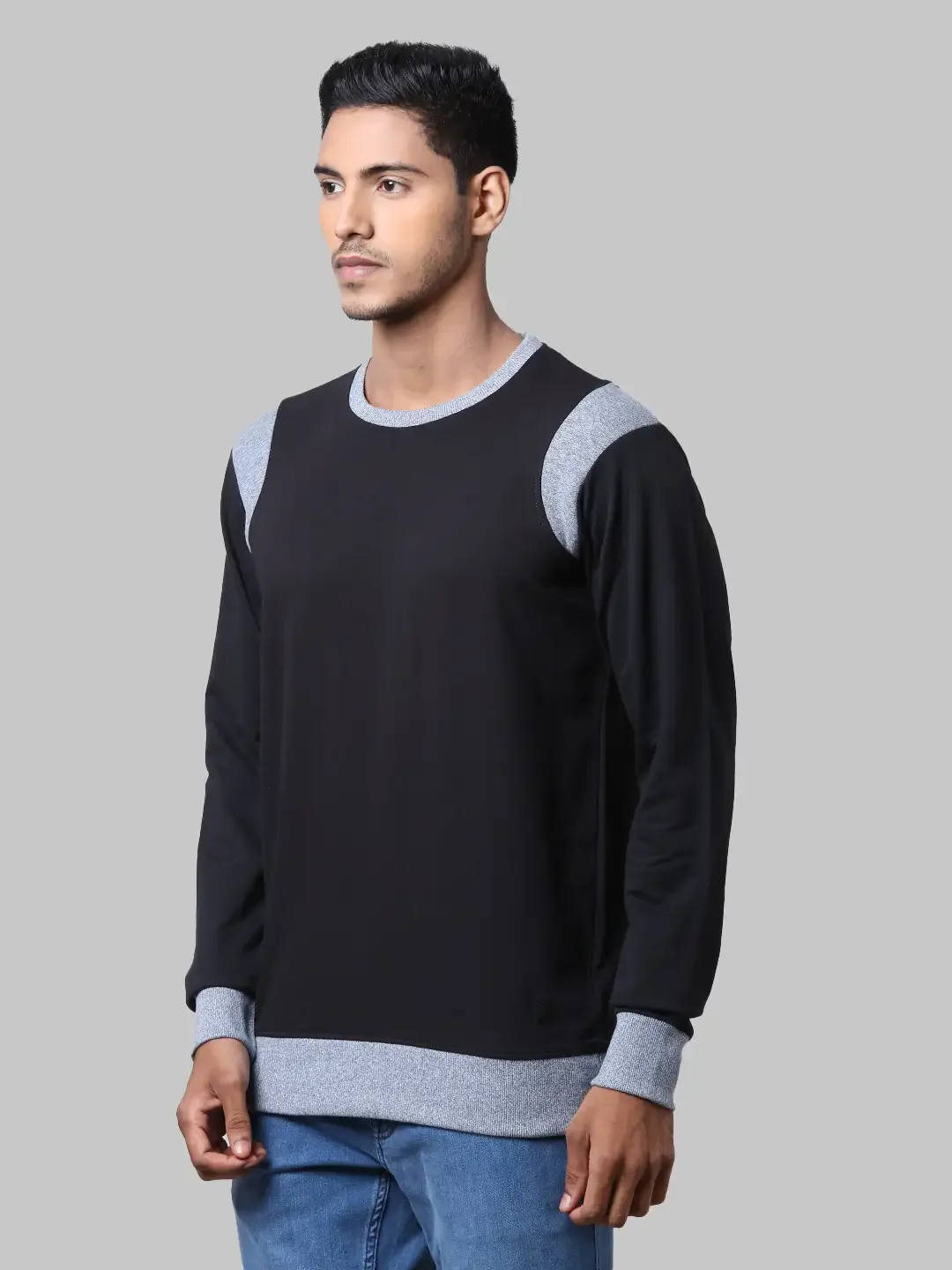 Men Black Regular Fit Solid Cotton Polyester Blend Round Collar Sweatshirts - Image 3