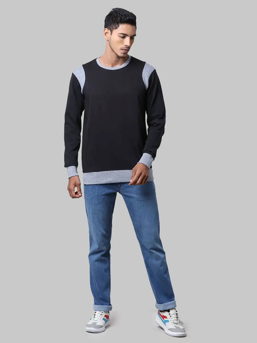 Men Black Regular Fit Solid Cotton Polyester Blend Round Collar Sweatshirts - Image 5