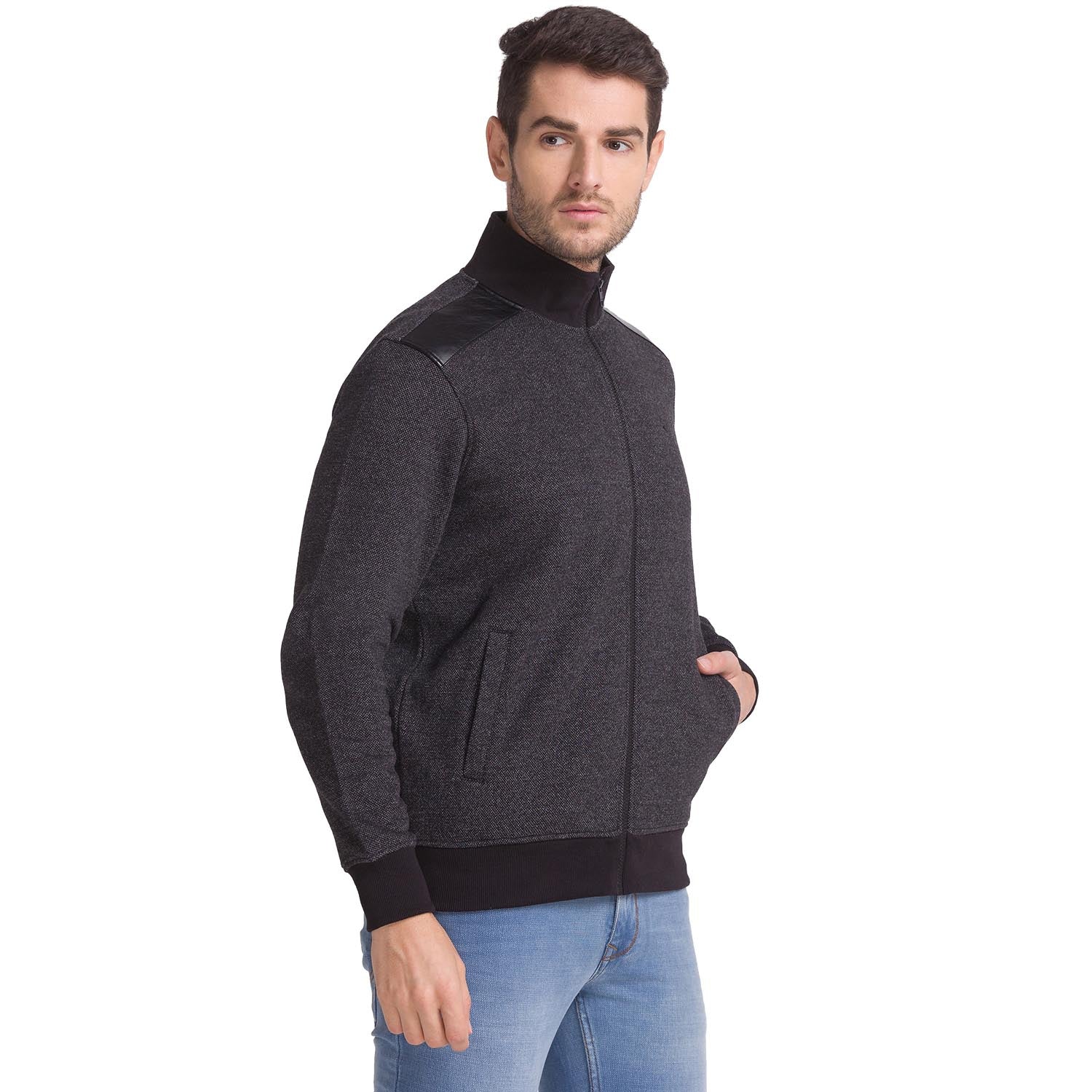 Men Black Regular Fit Solid Cotton Polyester Blend Sweatshirts - Image 2