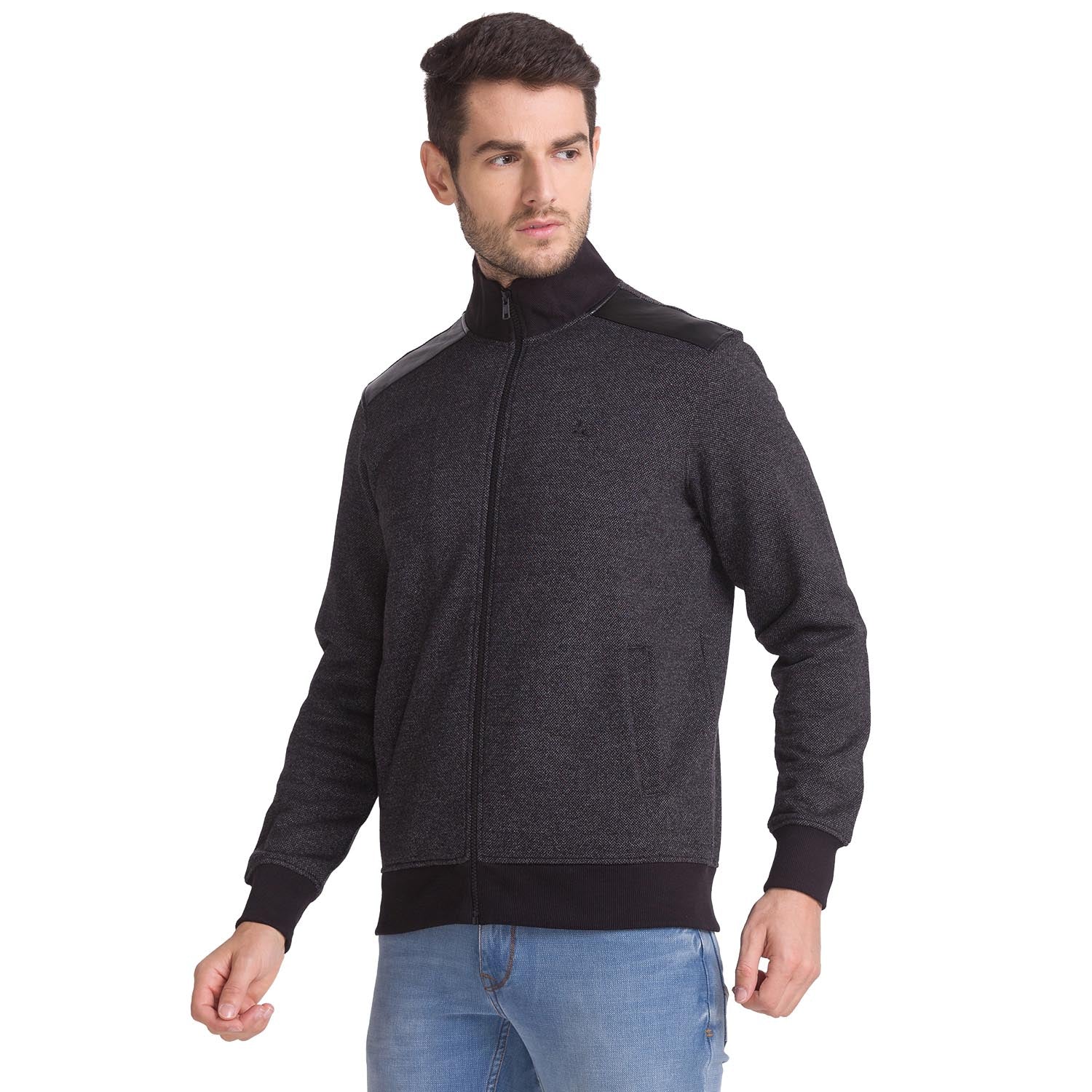 Men Black Regular Fit Solid Cotton Polyester Blend Sweatshirts - Image 3
