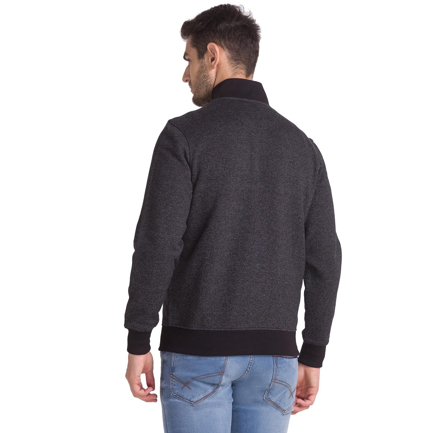 Men Black Regular Fit Solid Cotton Polyester Blend Sweatshirts - Image 4