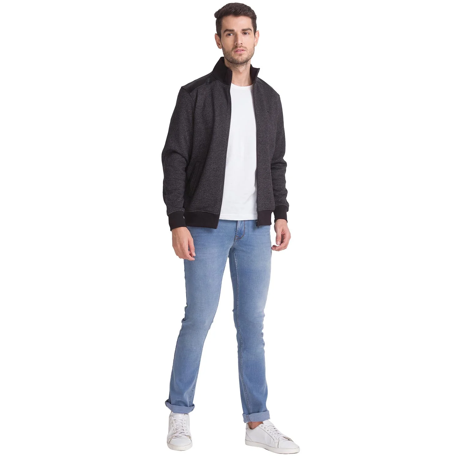 Men Black Regular Fit Solid Cotton Polyester Blend Sweatshirts - Image 5