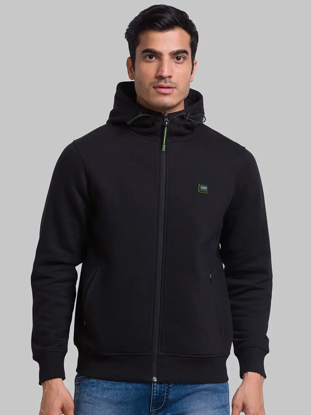 Men Black Regular Fit Solid Cotton Polyester Blend Sweatshirts