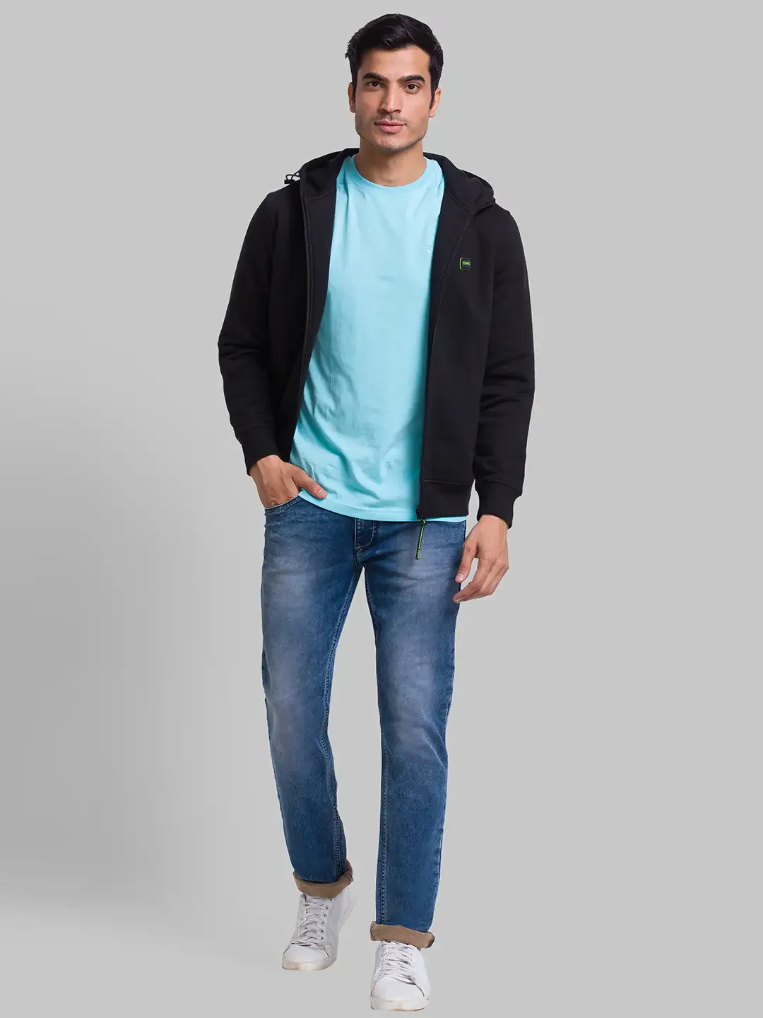 Men Black Regular Fit Solid Cotton Polyester Blend Sweatshirts - Image 5