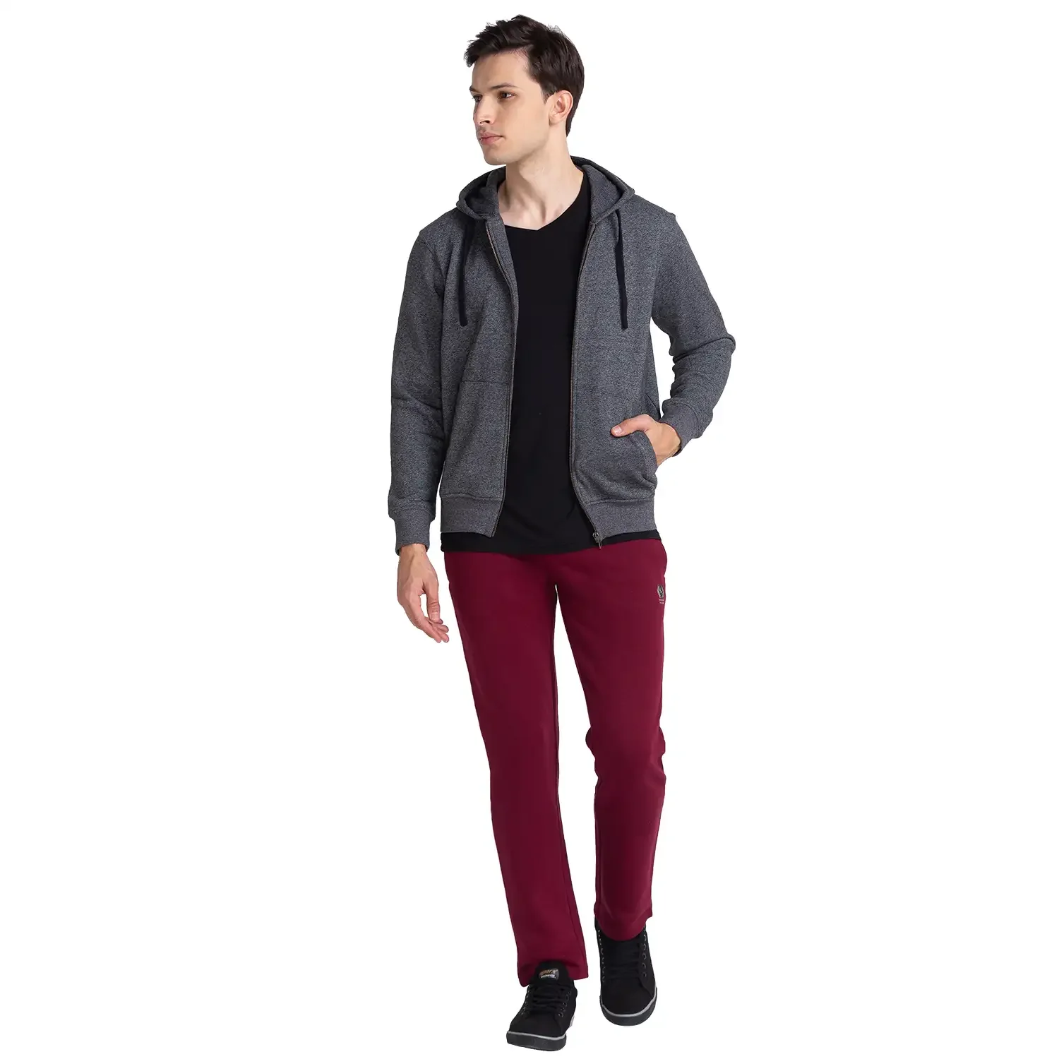 Men Black Regular Fit Solid Cotton Polyester Blend Sweatshirts - Image 5
