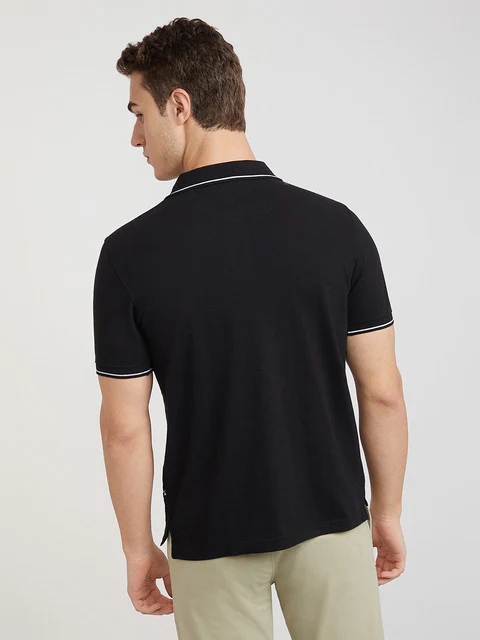 Men Black Regular Fit Solid Cotton Polyester Blend Tipping Collar Polo T-Shirt - Image 5