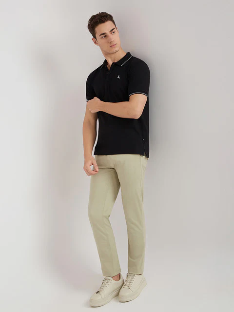 Men Black Regular Fit Solid Cotton Polyester Blend Tipping Collar Polo T-Shirt - Image 6