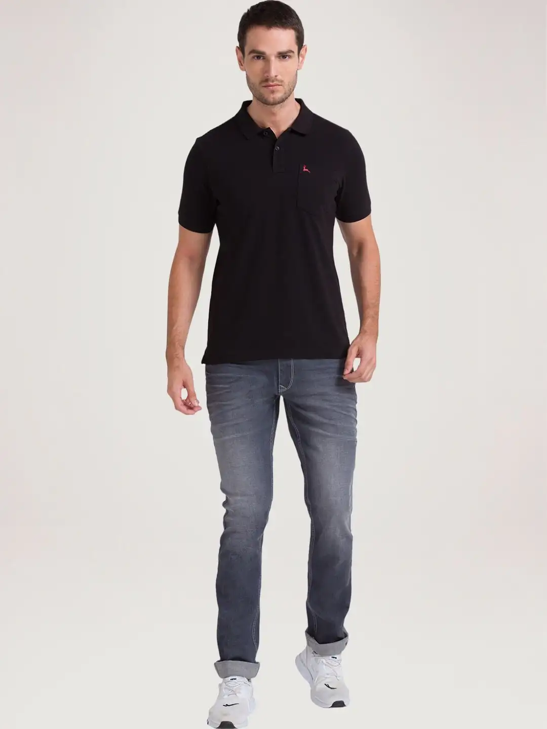Men Black Regular Fit Solid Cotton Round Neck Collar Polo T-Shirt - Image 5
