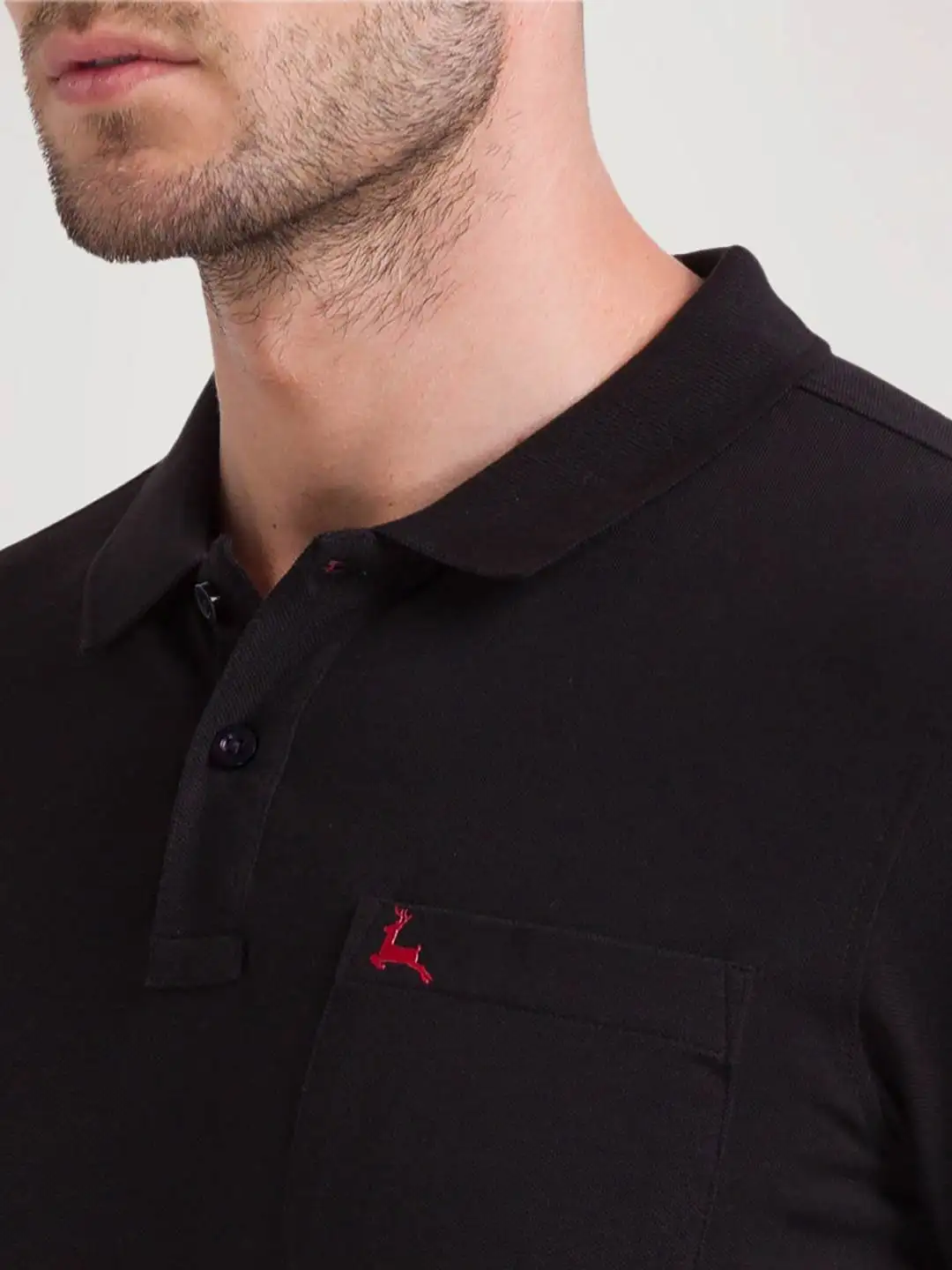 Men Black Regular Fit Solid Cotton Round Neck Collar Polo T-Shirt - Image 6