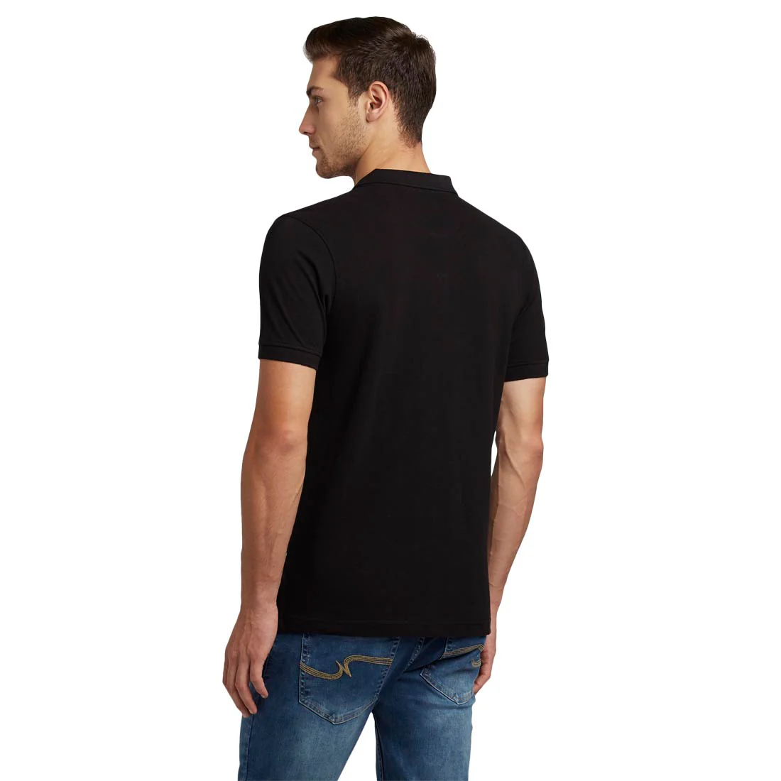 Men Black Regular Fit Solid Cotton Round Neck Collar Polo T-Shirt - Image 4