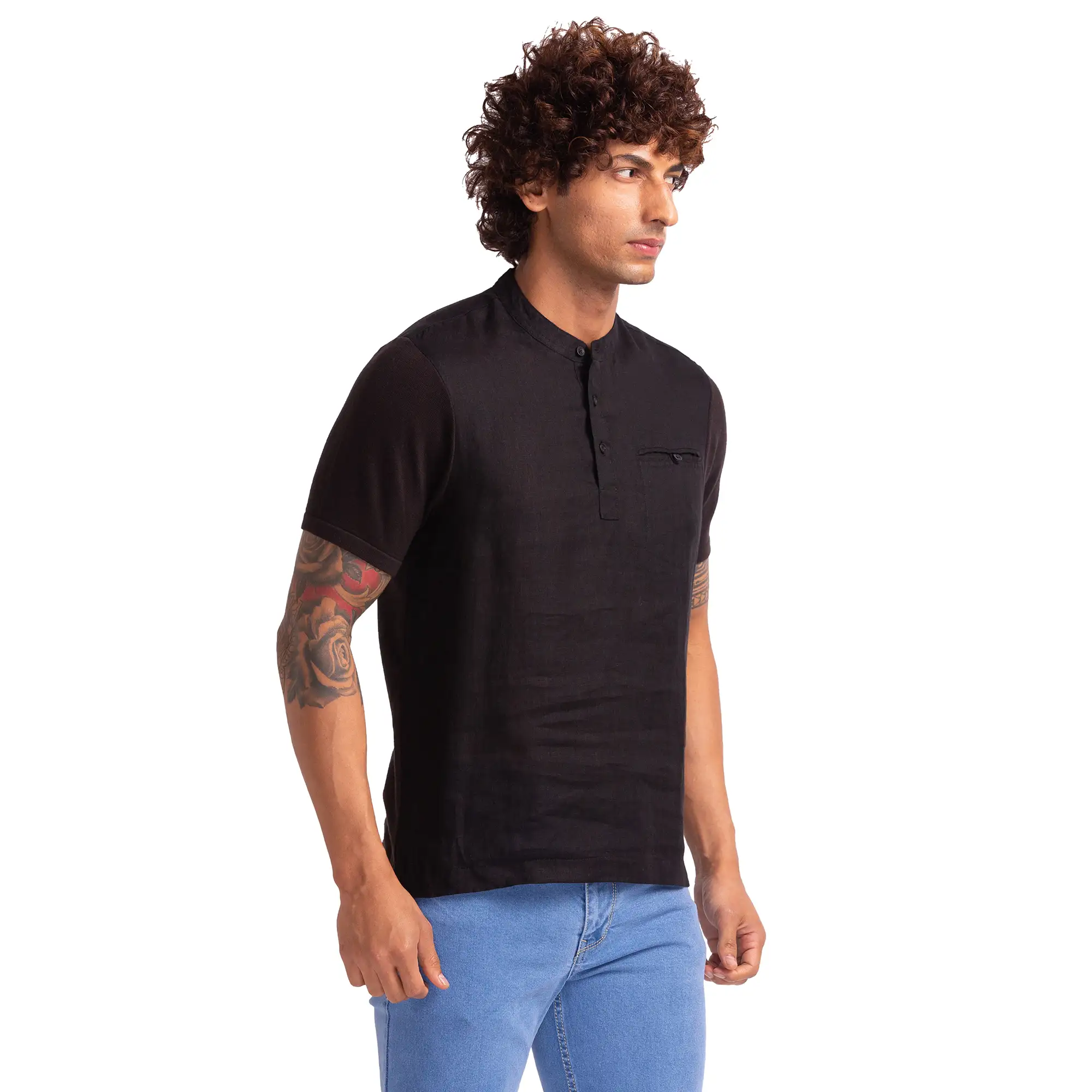 Men Black Regular Fit Solid Cotton T-Shirt - Image 2