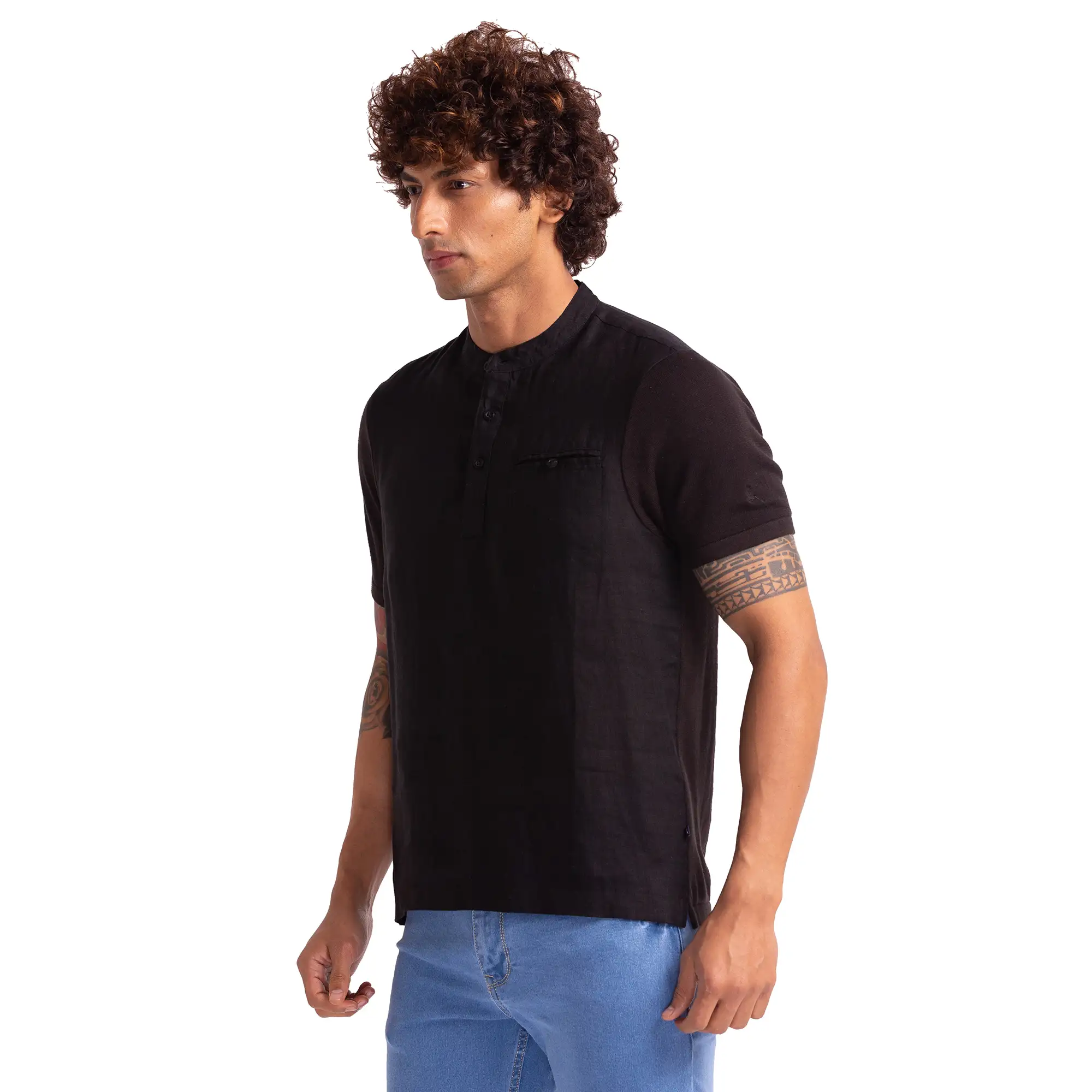 Men Black Regular Fit Solid Cotton T-Shirt - Image 3