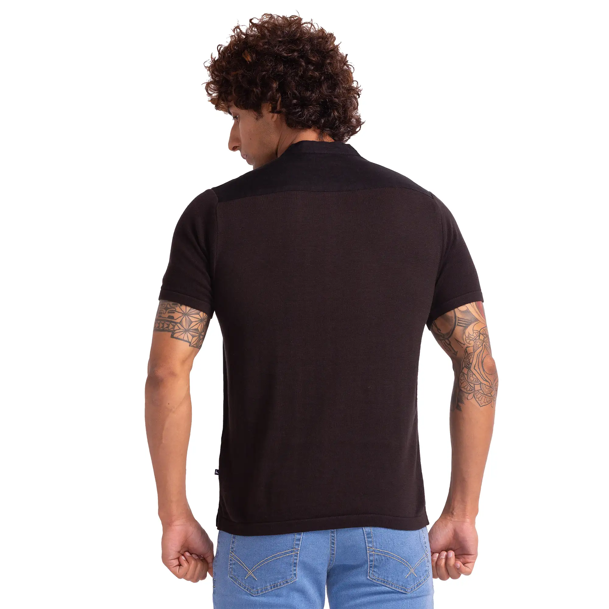 Men Black Regular Fit Solid Cotton T-Shirt - Image 4